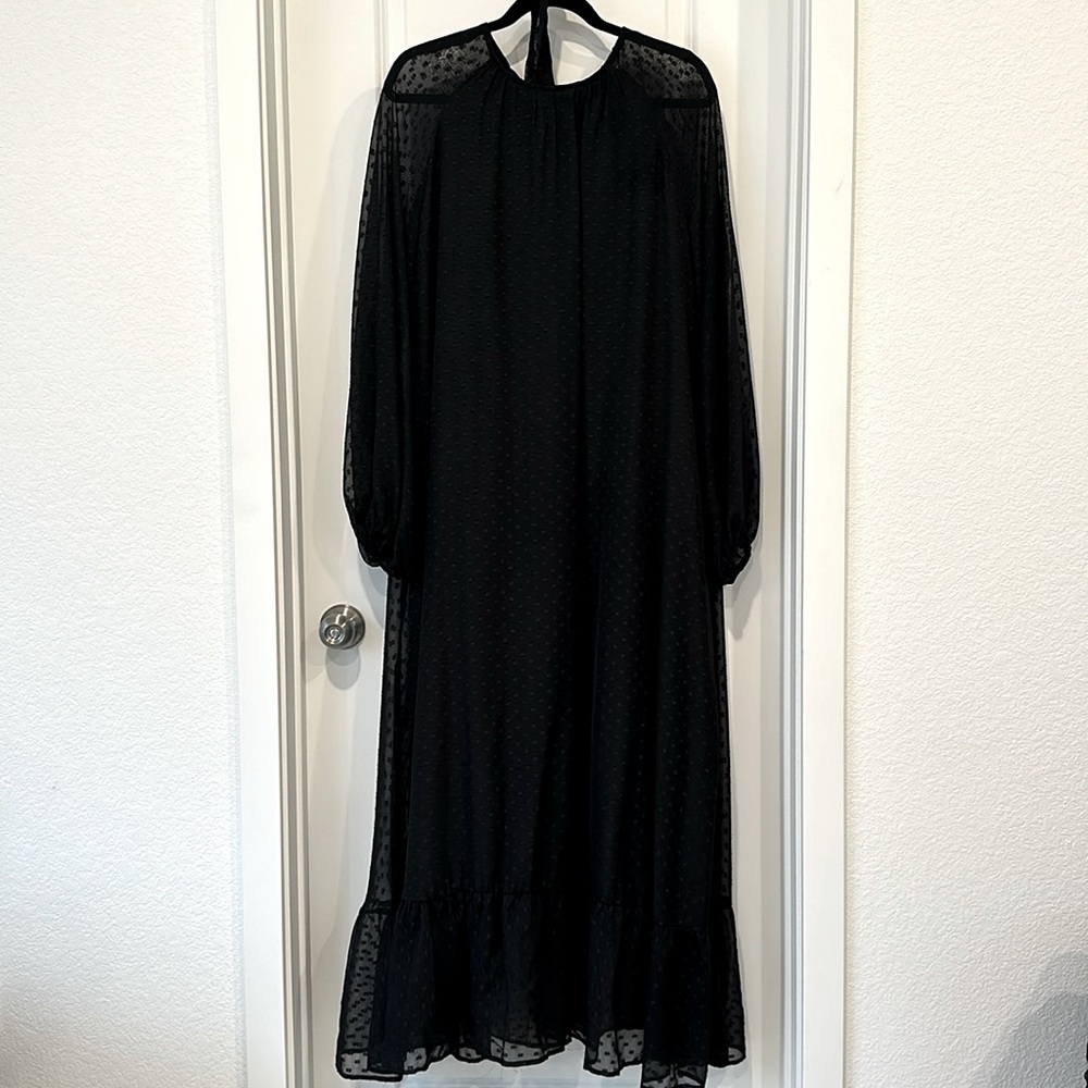 Ladies dressy black Swiss dot maxi